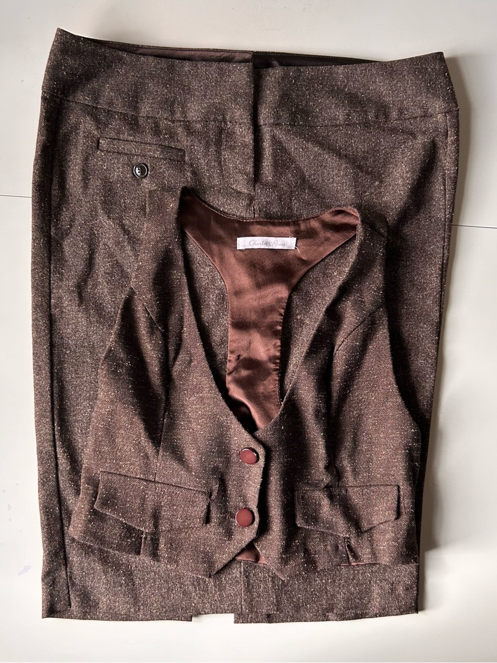 Women’s Y2K brown Tweed vest and skirt set